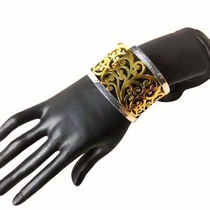 LOIS HILL Sterling Silver and Yellow Gold Cut Out Scroll Cuff Wide Bracelet NWOT